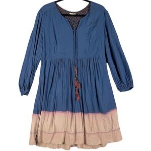 Holding Horses Anthropologie Blue Pink Dip Dye Tassel Peasant Dress Size 10